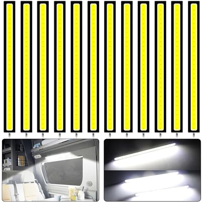 Linkstyle 12Pcs Daytime Running Light Car Interior Exterior Led Strip Light Super Bright 12V Underglow Lights Universal Waterproof Cob Drl Running Lamp For Truck Boat Bike Rv Motorcycles White - Image 1
