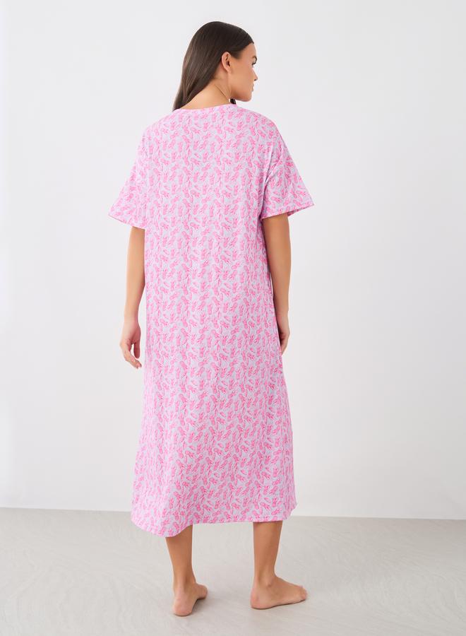 Styli Styli All-Over Pineapple Print Sleep T-Shirt with Bow Detail  - Image 4