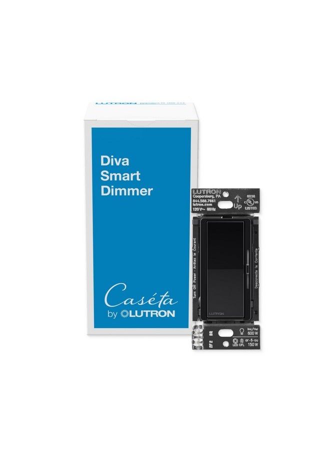 LUTRON Lutron Diva Smart Dimmer Switch for Caséta Smart Lighting | No Neutral Wire Required | DVRF-6L-BL | Black  - Image 1