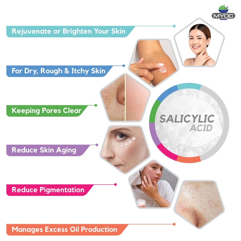 Myoc مسحوق حمض الساليسيليك MYOC | مكونات أصلية نقية بدون ملوثات، درجة تجميلية للاستخدام في العناية بالبشرة DIY والاستخدام الصناعي - 120 جرام - Image 4