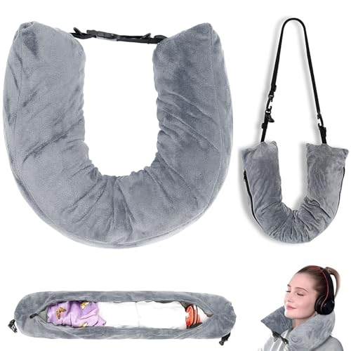 WAONIQ Stuffable Travel Pillow for Extra Luggage Tube Neck Pillow Soft Velvet Travel Neck Pillow Storage Bag with Adjustable Neck Size Fits Up to 3 Days of Travel Essentials Stuffable Transformable - Image 1
