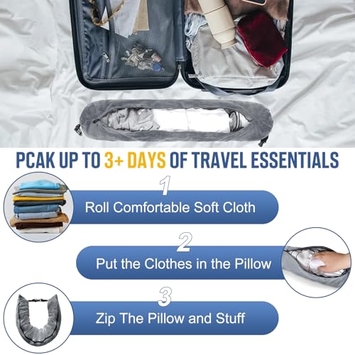 WAONIQ Stuffable Travel Pillow for Extra Luggage Tube Neck Pillow Soft Velvet Travel Neck Pillow Storage Bag with Adjustable Neck Size Fits Up to 3 Days of Travel Essentials Stuffable Transformable - Image 3