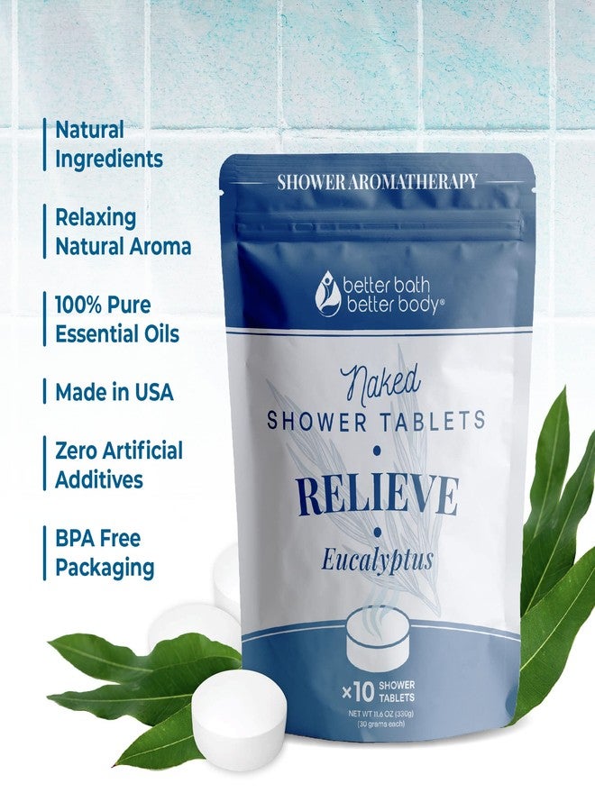 Better Bath Better Body New Relieve Shower Tablets (10 Tabs) Scented with Pure Eucalyptus Essential Oil for Relaxing Shower at Home Made in USA - Image 2