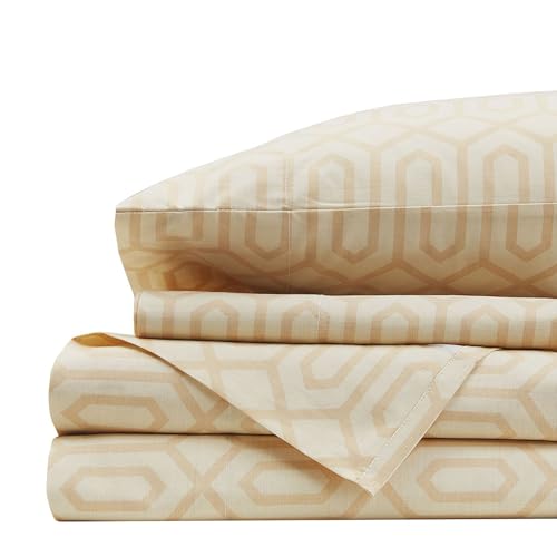 Comfort Spaces 100% Cotton Sheet Set Breathable, Lightweight, Soft with 14" Elastic Pocket Fits up to 16" Mattress, All Season Cozy Bedding, Matching Pillow Case, King Diamond Tan 4 Piece - Image 1