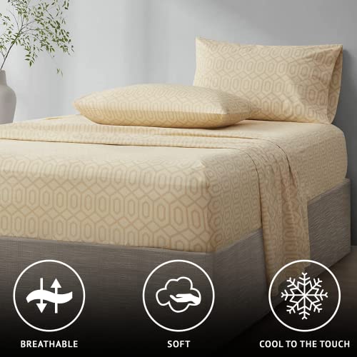 Comfort Spaces 100% Cotton Sheet Set Breathable, Lightweight, Soft with 14" Elastic Pocket Fits up to 16" Mattress, All Season Cozy Bedding, Matching Pillow Case, King Diamond Tan 4 Piece - Image 2