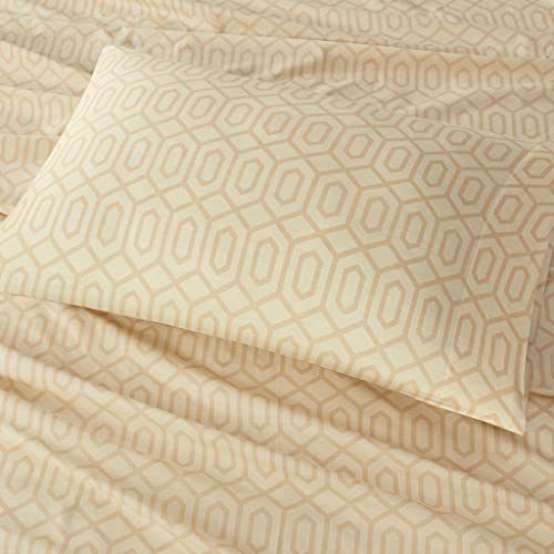 Comfort Spaces 100% Cotton Sheet Set Breathable, Lightweight, Soft with 14" Elastic Pocket Fits up to 16" Mattress, All Season Cozy Bedding, Matching Pillow Case, King Diamond Tan 4 Piece - Image 4