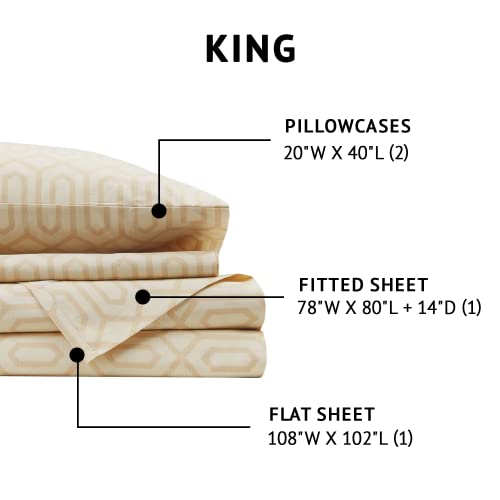 Comfort Spaces 100% Cotton Sheet Set Breathable, Lightweight, Soft with 14" Elastic Pocket Fits up to 16" Mattress, All Season Cozy Bedding, Matching Pillow Case, King Diamond Tan 4 Piece - Image 5