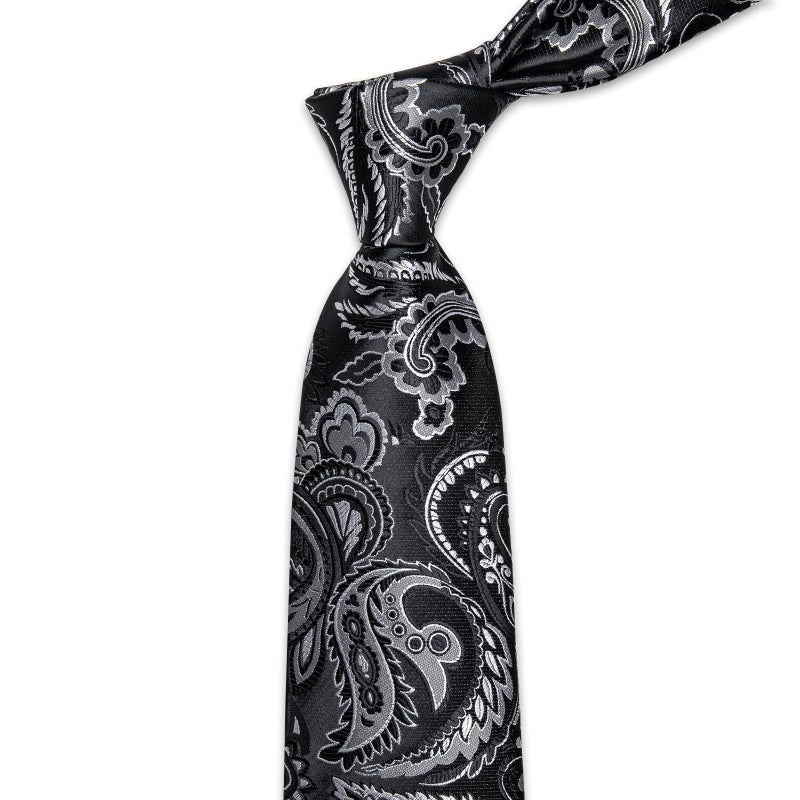 YourTies Mens Paisley Tie Woven Silk Black Tie with Pocket Square Set Formal Party Business Necktie - Image 5