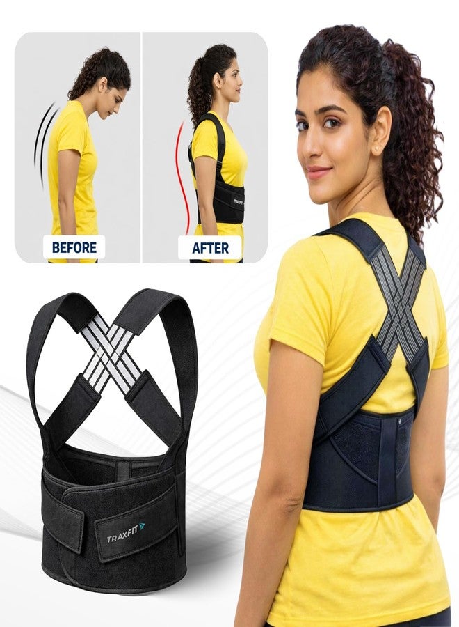 حزام TRAXFIT لتصحيح وضعية الجسم قابل للتعديل للرجال والنساء، حزام لتخفيف آلام الكتف وأعلى الظهر بمقاس موحد مع تصميم X مرن، حزام خفيف الوزن لوضعية الجسم للعمل والمنزل - Image 2