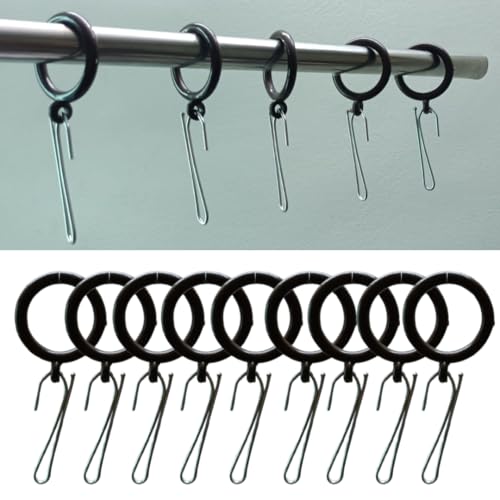 DEEGAA MART DEEGAAMART 24-Pack Curtain Rings with Eyelets, 1.25-Inch Inner Diameter, Heavy Duty Rustproof Metal Drapery Rings with Pinch Pleat Hooks,Metal Drapery Pin Hooks Fits Up to 1-Inch Rods Brown Ring - Image 1