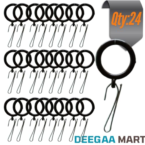 DEEGAA MART DEEGAAMART 24-Pack Curtain Rings with Eyelets, 1.25-Inch Inner Diameter, Heavy Duty Rustproof Metal Drapery Rings with Pinch Pleat Hooks,Metal Drapery Pin Hooks Fits Up to 1-Inch Rods Brown Ring - Image 2
