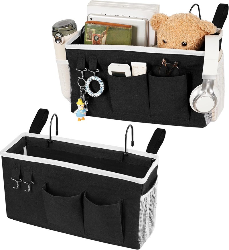 Loghot Bedside Caddy/Bedside Storage Bag Hanging Organizer for Bunk and Hospital Beds,Dorm Rooms Bed Rails,Can be Placed Glasses,Books,Mobile Phones,Keys (2pc Black) - Image 1