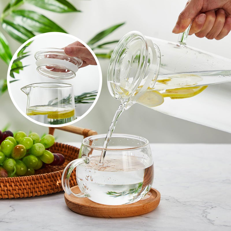 Hsei 2 Sets Glass Pitcher with Lid, 50 oz / 1500 ml Water Carafe with Handles Hot Cold Beverage Water Jar Glass Jug for Tea Juice Milk Coffee Iced Beverage (Glass Lid) - Image 5
