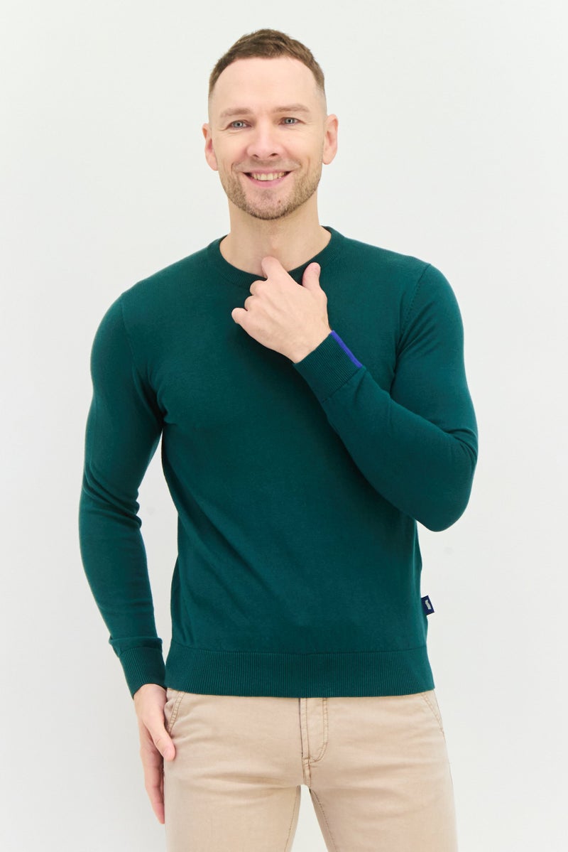 GAS سويت شيرت رجالي بياقة دائرية بأكمام طويلة محبوك، أخضر - Image 1