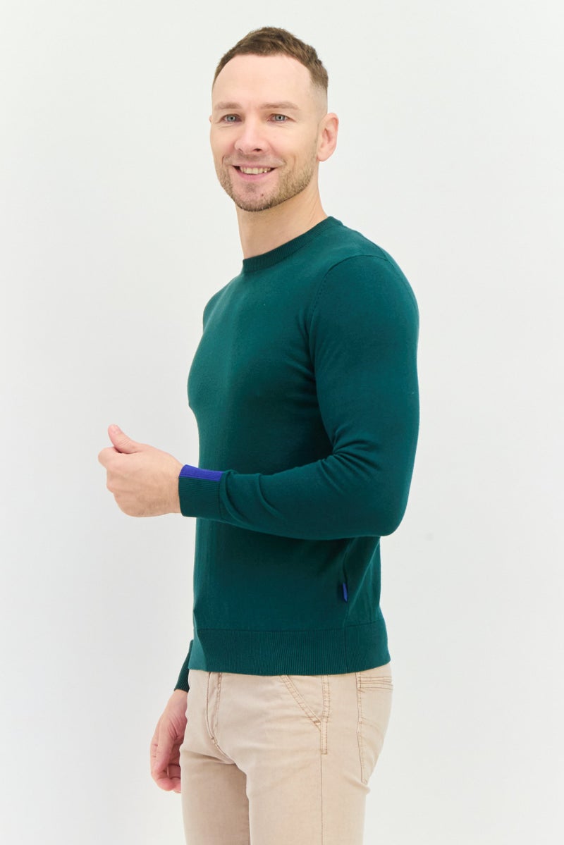 GAS سويت شيرت رجالي بياقة دائرية بأكمام طويلة محبوك، أخضر - Image 2