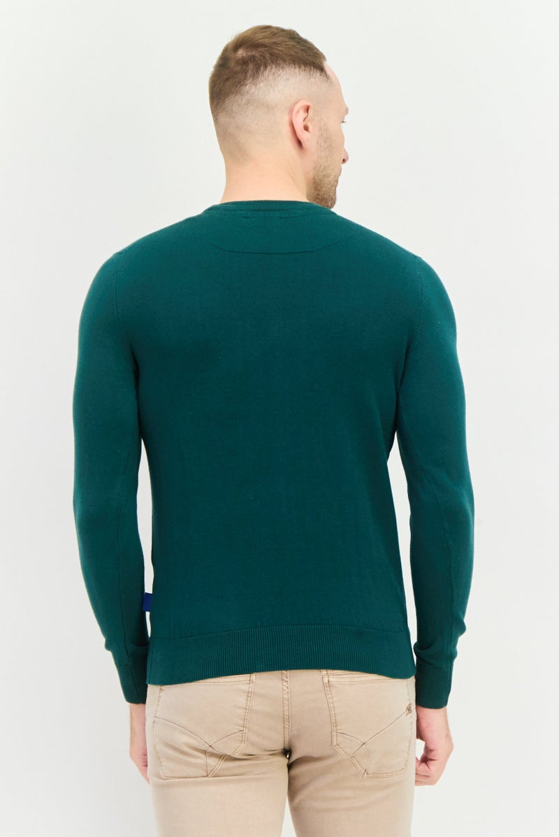 GAS سويت شيرت رجالي بياقة دائرية بأكمام طويلة محبوك، أخضر - Image 3