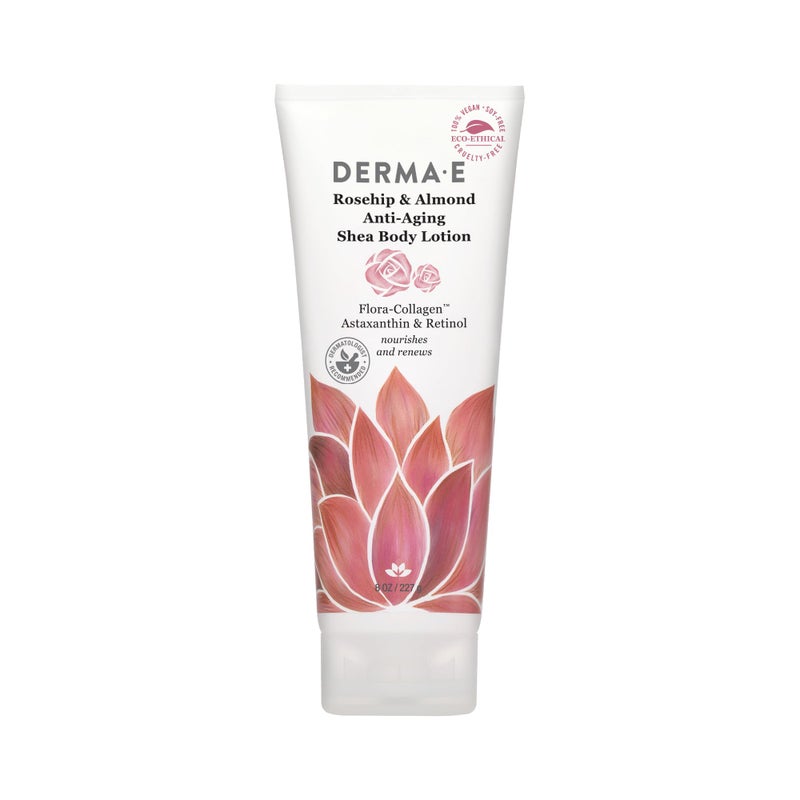 derma-e Derma E Rosehip and Almond Anti-Aging Shea Body Lotion â€“ Vegan Flora-Collagen, Retinol and Vitamin E Moisturizer for Dry Skin â€“ Gently Scented Cruelty Free Moisturizing Cream, 8 oz - Image 1