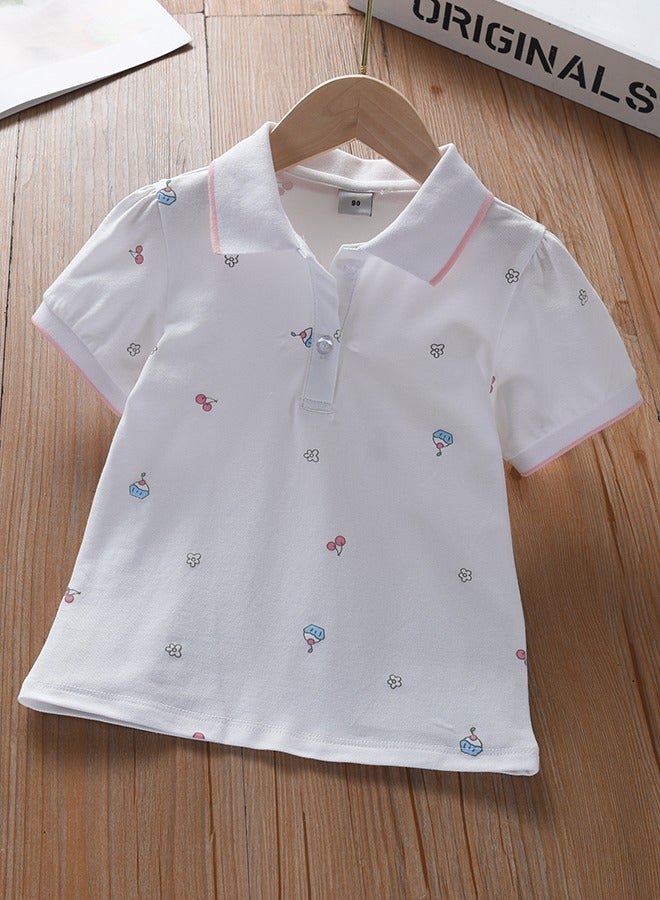 KUYEEBEAR Girls Preppy Style Color contrast Polo Shirt  - Image 1