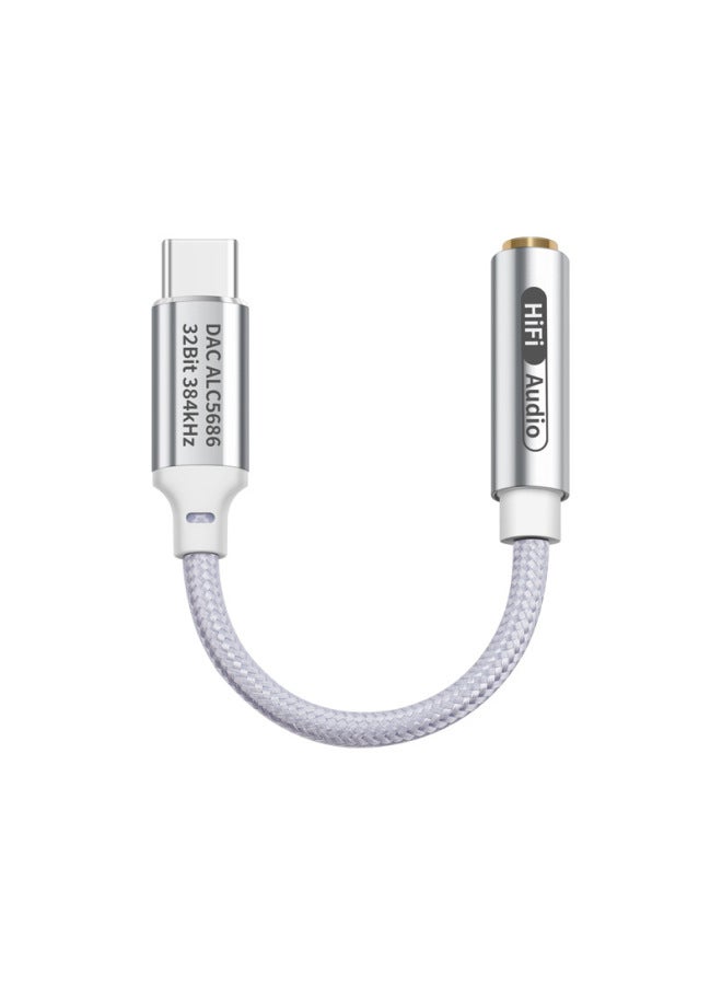 FRANSUN T2 Series Digital Adapter Type-C To 3.5mm Headphone Decoding Line Mobile Phone DAC Tail-Interface Form:silver [ALC5686]]  - Image 1