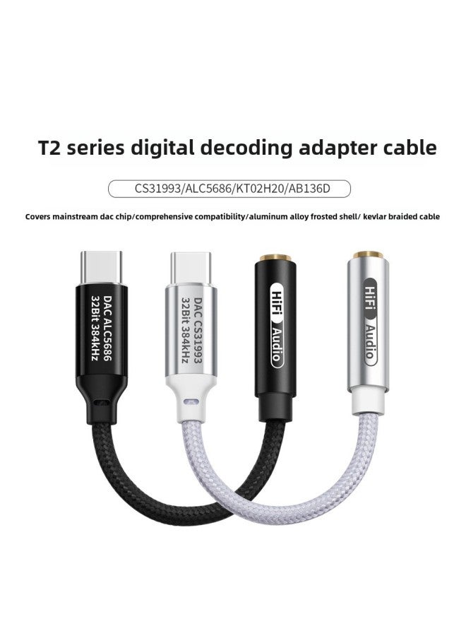 FRANSUN T2 Series Digital Adapter Type-C To 3.5mm Headphone Decoding Line Mobile Phone DAC Tail-Interface Form:silver [ALC5686]]  - Image 2