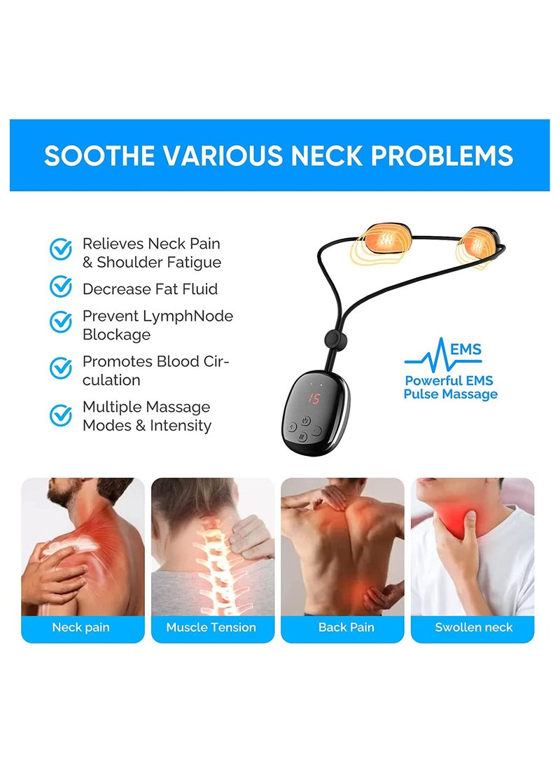 Sharpdo Neck Massager with Heat, Portable EMS Lymphatic Drainage Massager for Pain Relief Deep Tissue, Intelligent Electric Pulse Neck and Shoulder Massager Device for Women Men Gift, 4 Modes 15 Levels - Image 5