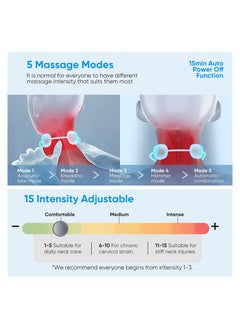 Sharpdo Neck Massager with Heat, Portable EMS Lymphatic Drainage Massager for Pain Relief Deep Tissue, Intelligent Electric Pulse Neck and Shoulder Massager Device for Women Men Gift, 4 Modes 15 Levels  - Image 4