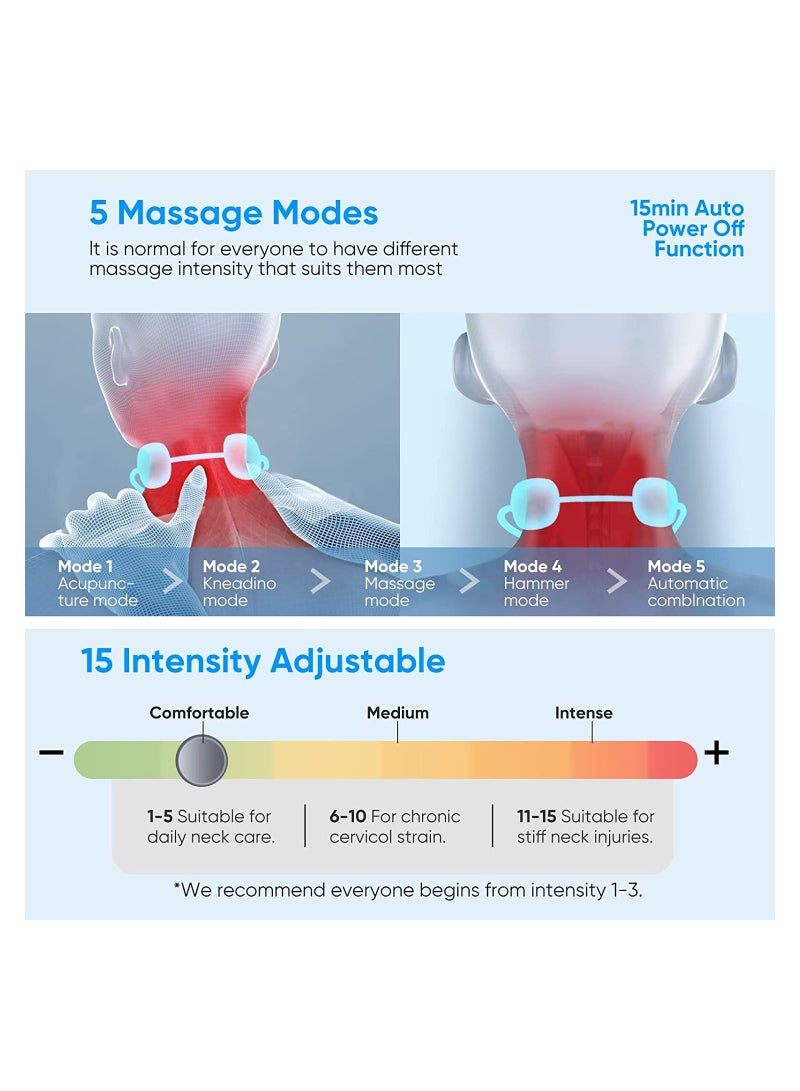 Sharpdo Neck Massager with Heat, Portable EMS Lymphatic Drainage Massager for Pain Relief Deep Tissue, Intelligent Electric Pulse Neck and Shoulder Massager Device for Women Men Gift, 4 Modes 15 Levels - Image 4