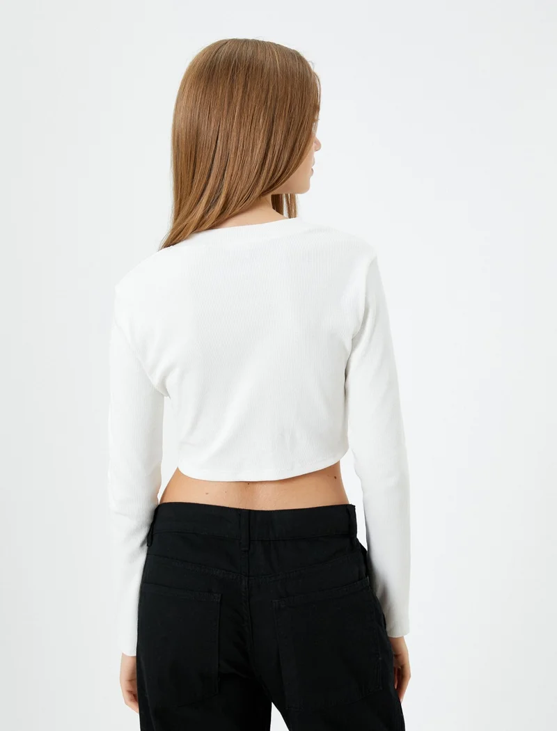 كوتون Crop V-Neck T-Shirt Long Sleeve Printed Camisole Cotton