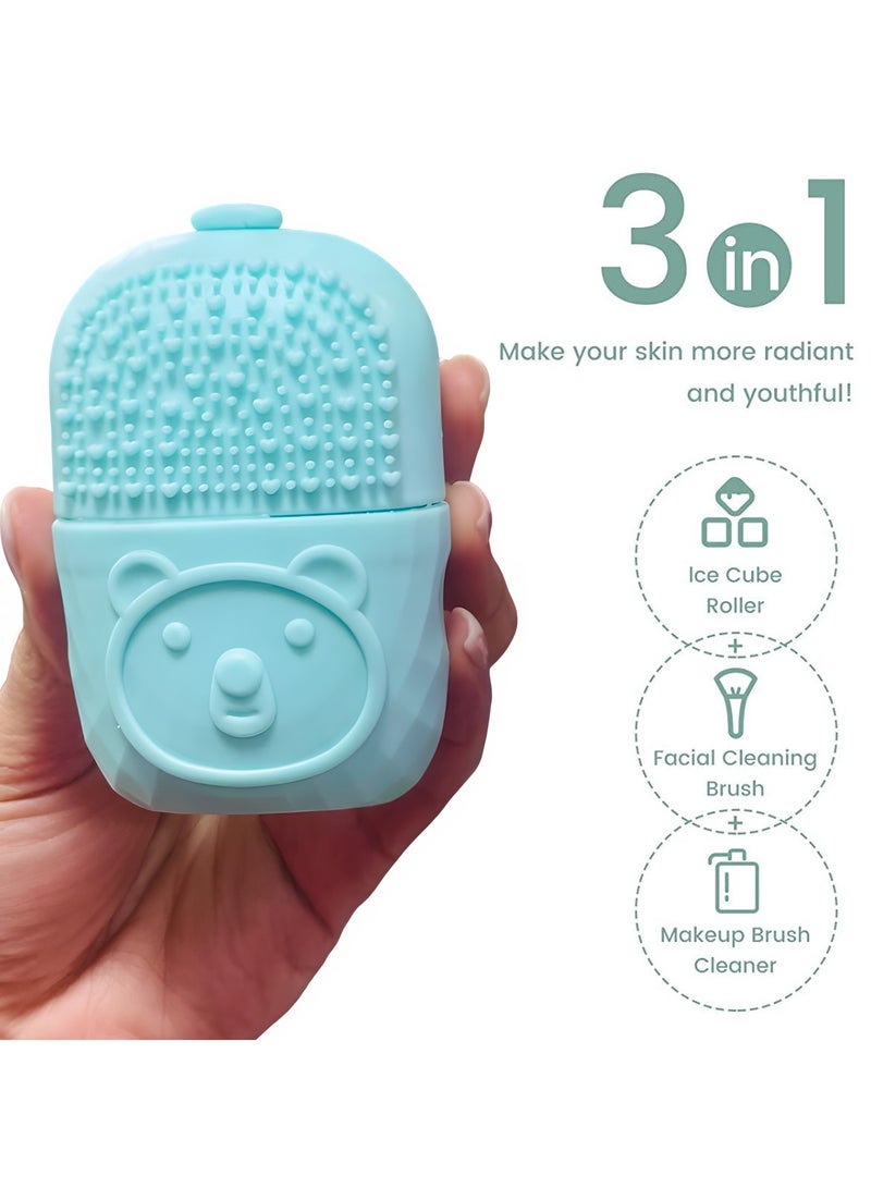 بلان A بكرة ثلج للوجه 3×1 قابلة لاعادة الاستخدام لتدليك الوجه، اداة لشد البشرة وتوحيد لون البشرة مع فرشاة لتنظيف البشرة وفرش المكياج، وإزالة أكياس العين المنتفخة والتجاعيد، وإضافة توهج صحي - Image 2