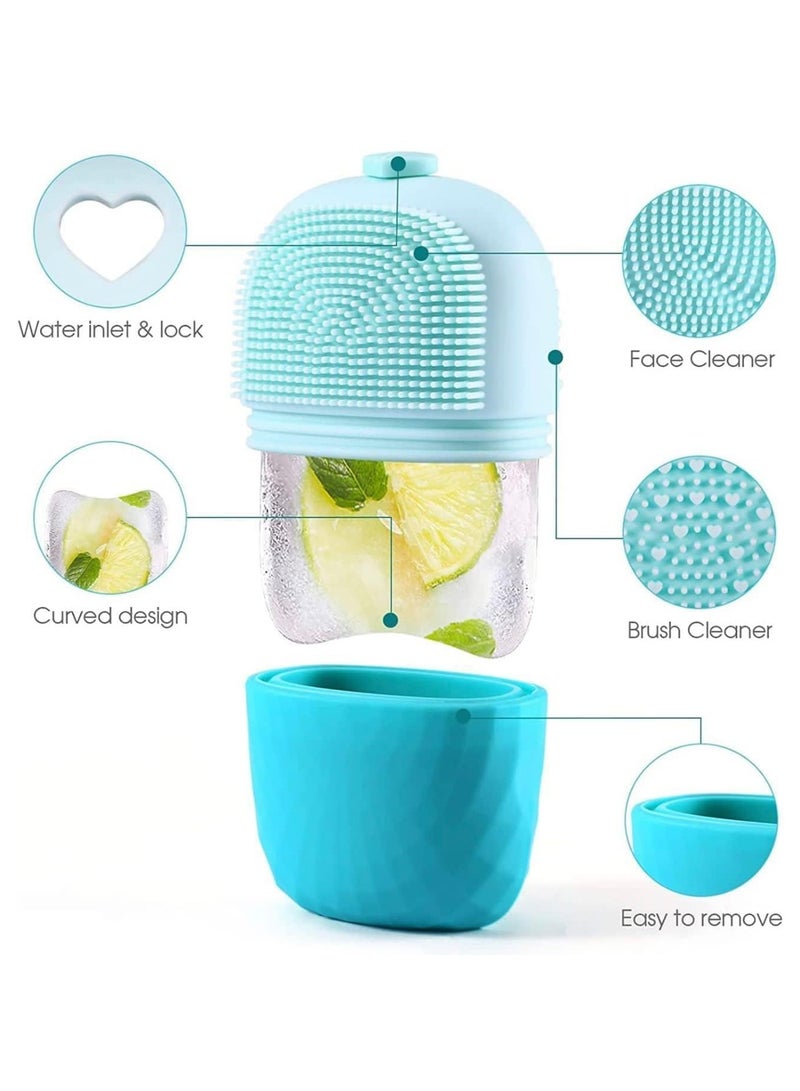 بلان A بكرة ثلج للوجه 3×1 قابلة لاعادة الاستخدام لتدليك الوجه، اداة لشد البشرة وتوحيد لون البشرة مع فرشاة لتنظيف البشرة وفرش المكياج، وإزالة أكياس العين المنتفخة والتجاعيد، وإضافة توهج صحي - Image 4