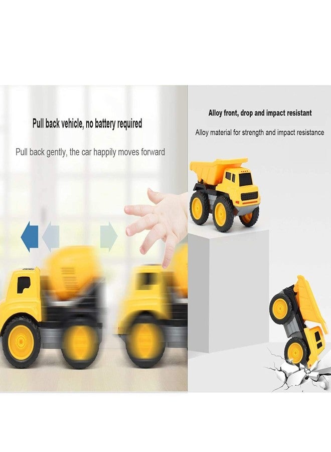 SANTALON 6 Wheel Metal Construction Trucks Gift Pack Set,Unbreakable Pull Back Friction Powered Engineering Car Construction Vehicle for Kids,Yellow - Image 3