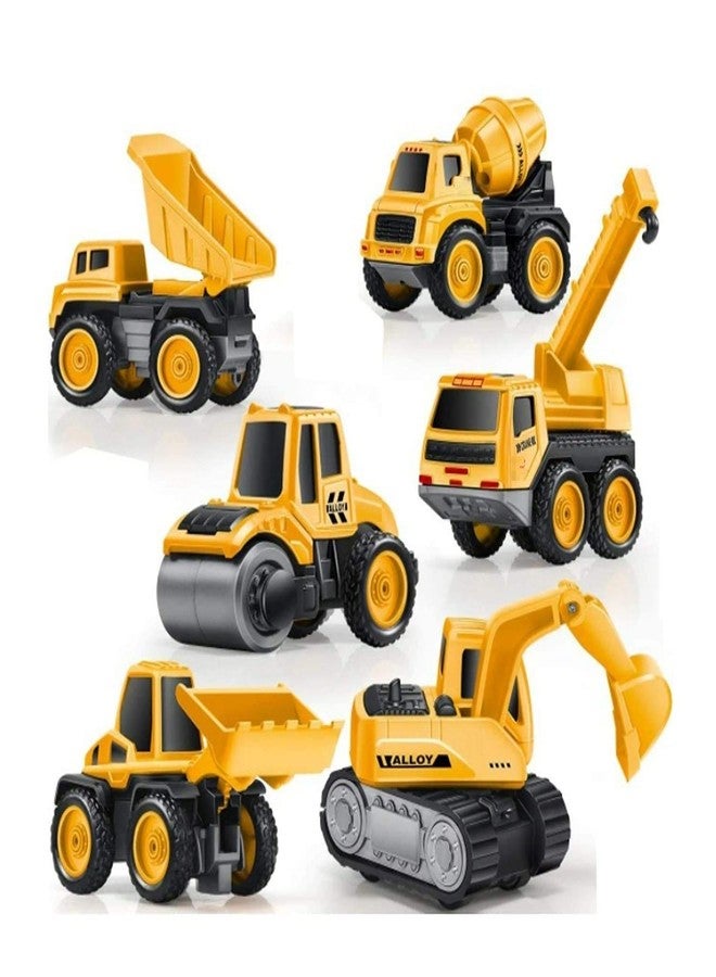 SANTALON 6 Wheel Metal Construction Trucks Gift Pack Set,Unbreakable Pull Back Friction Powered Engineering Car Construction Vehicle for Kids,Yellow - Image 1