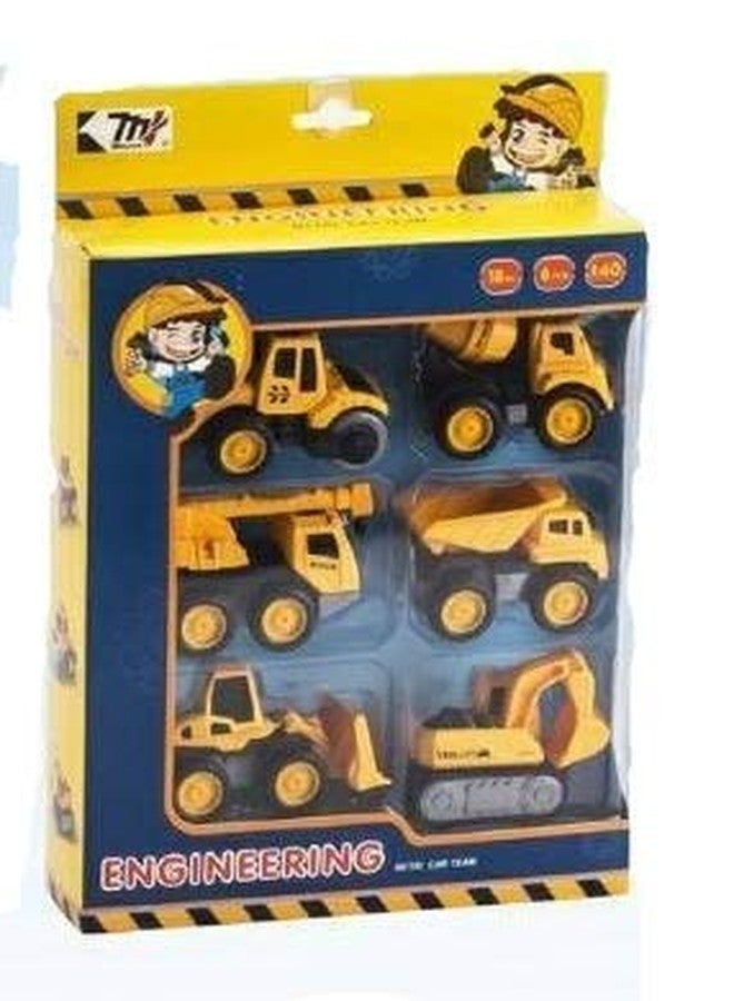 SANTALON 6 Wheel Metal Construction Trucks Gift Pack Set,Unbreakable Pull Back Friction Powered Engineering Car Construction Vehicle for Kids,Yellow - Image 4
