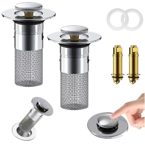 Aywenny Stainless Steel Floor Drain Filter,Bathroom Sink Stopper Hair Catcher with Removable Stainless Steel Filter Basket Hair Catcher,Isolate Odor Pop Up Sink Drain Filter（2Pcs） - Image 1