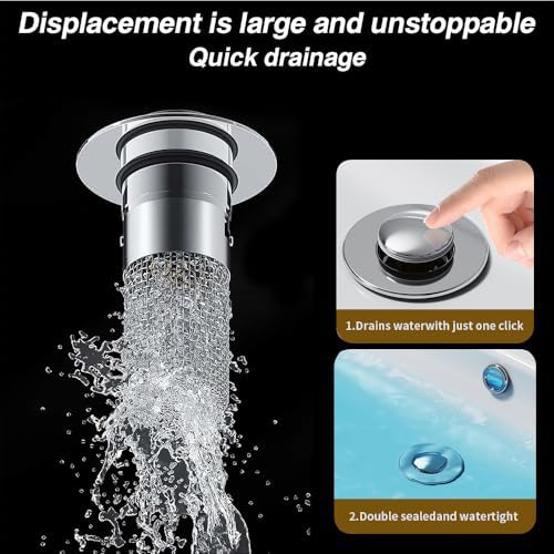 Aywenny Stainless Steel Floor Drain Filter,Bathroom Sink Stopper Hair Catcher with Removable Stainless Steel Filter Basket Hair Catcher,Isolate Odor Pop Up Sink Drain Filter（2Pcs） - Image 4