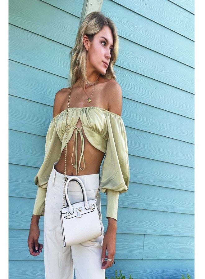 EVVE Women's Evening Bag Party Clutches Mini Satchel Purses Cocktail Prom Handbags with Chain and Lock | PISTACHIO - Image 2