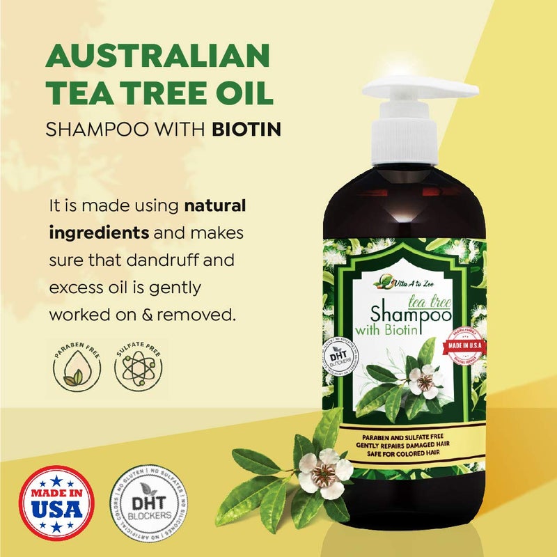 Vita A to Zee Tea Tree Oil Shampoo with Biotin (16.9 Fl Oz) | Professional Formula for Dandruff, Itchy and Dry Scalp | Moisturizing, Damaged Hair & Anti Hair Loss with DHT Blockers for Men and Women - Image 4
