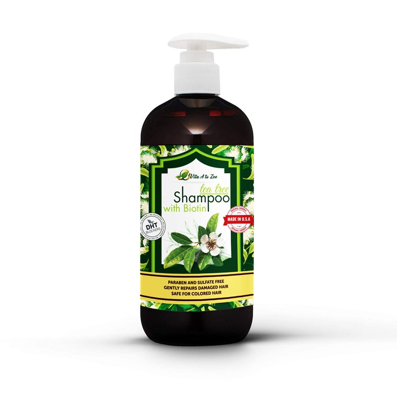 Vita A to Zee Tea Tree Oil Shampoo with Biotin (16.9 Fl Oz) | Professional Formula for Dandruff, Itchy and Dry Scalp | Moisturizing, Damaged Hair & Anti Hair Loss with DHT Blockers for Men and Women - Image 1