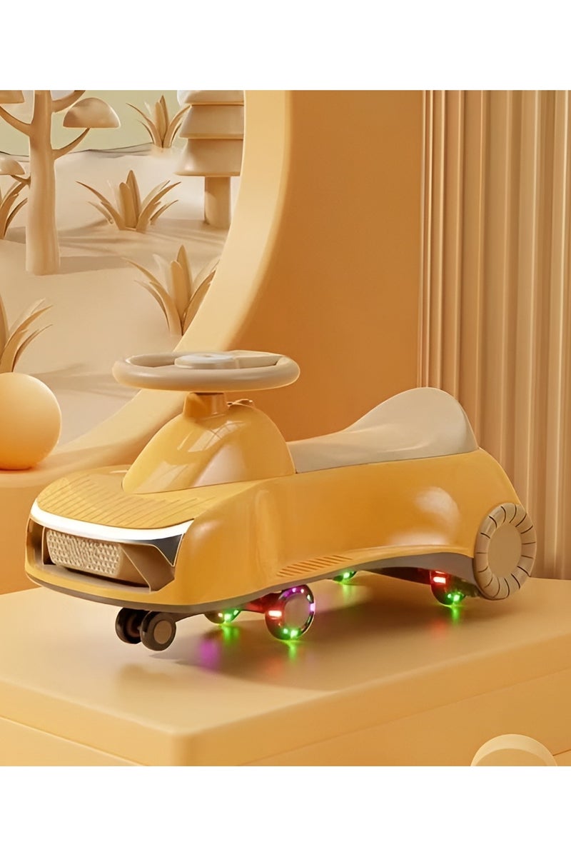 سيارة صفراء للأطفال مزودة بعجلات LED من البولي يوريثان وعجلة قيادة - لعبة دفع ممتعة للأطفال الصغار - Image 3