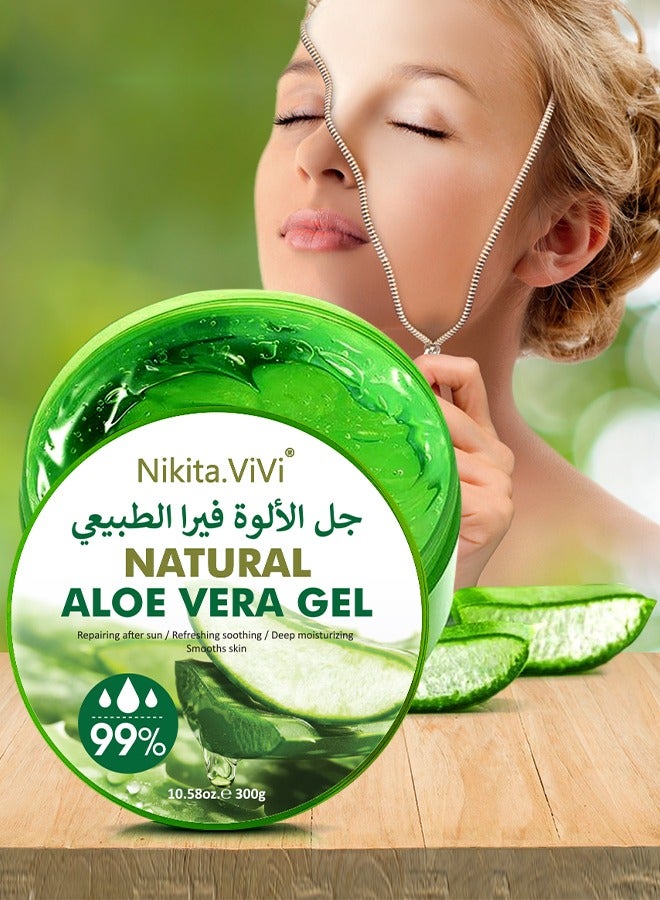 NIKITA.VIVI 300g Natural Aloe Vera Gel for Face & Body Refreshing & Moisturizing Gel Oil Control Deep Cleansing Brightening Skin Tone Shrinking Pores Natural Extracts Infused Face Cream Gel - Image 1