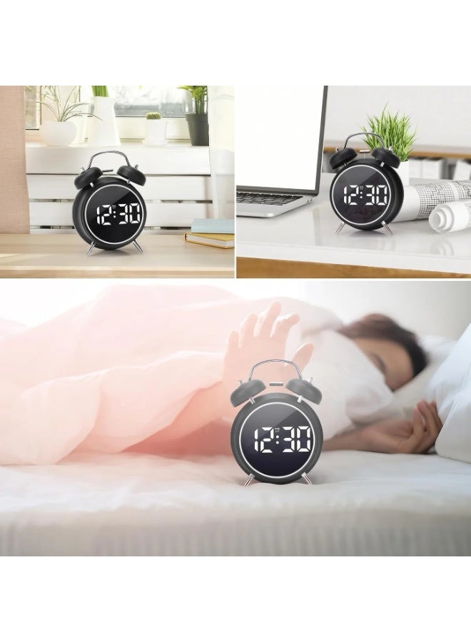 ساعة منبه رقمية مزدوجة الجرس بشاشة LED مقاس 3 بوصات - قابلة لإعادة الشحن عبر منفذ USB، ساعة طاولة بجانب السرير بصوت عالٍ - Image 4