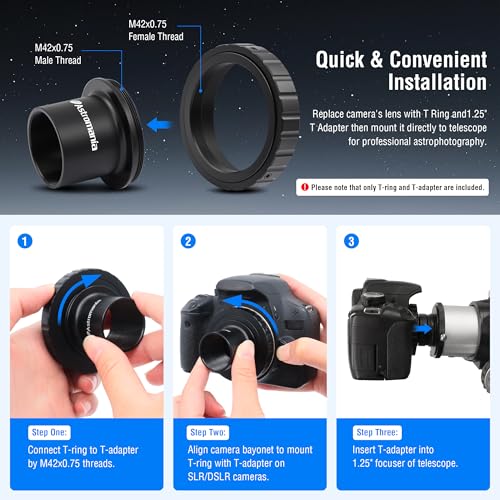 Astromania T-Adapter 1.25 Inches to M42 T-Mount & T2 T Ring Kit Compatible for Minolta SLR/DSLR Cameras with AF Bayonet, Metal Telescope Photo Camera DSLR Adapter Accessories for Astrophotography - Image 5