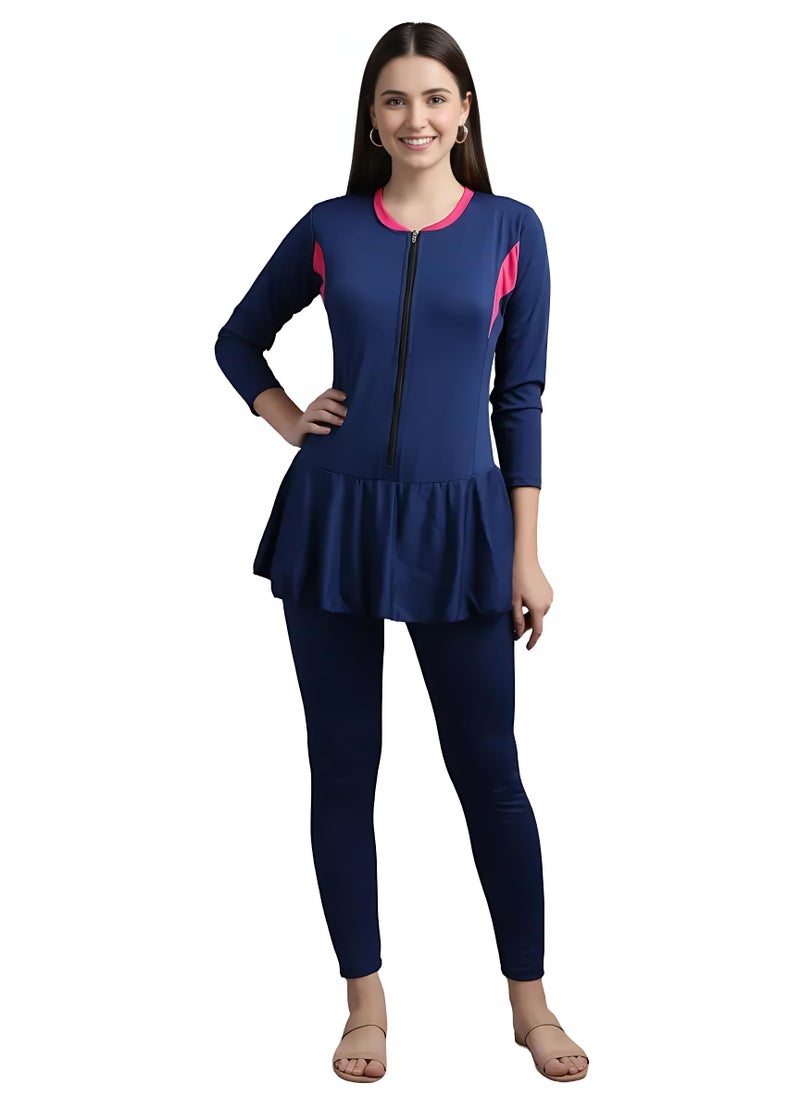 N-Gal Women Full Length Padded One Piece Swimming Costume|Swimsuit Set for Women|NavyPink|XXL - Image 1