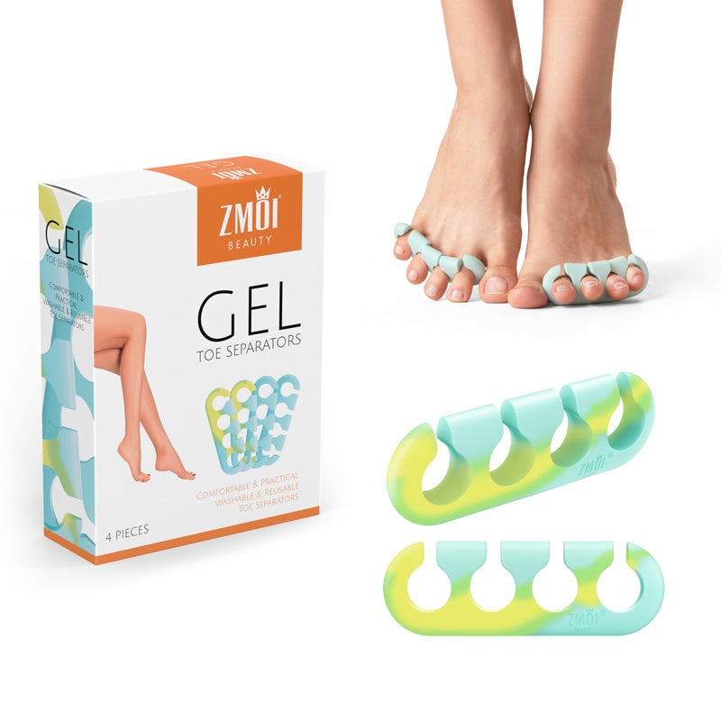 ZMOI Gel Toe Separators for Women Men 4 Pieces Soft Silicone Pedicure Toe Spacers for Separating Toenails Toe Polish Separators Yoga Relaxing Nail Art and more Teal Yellow Ombre - Image 3
