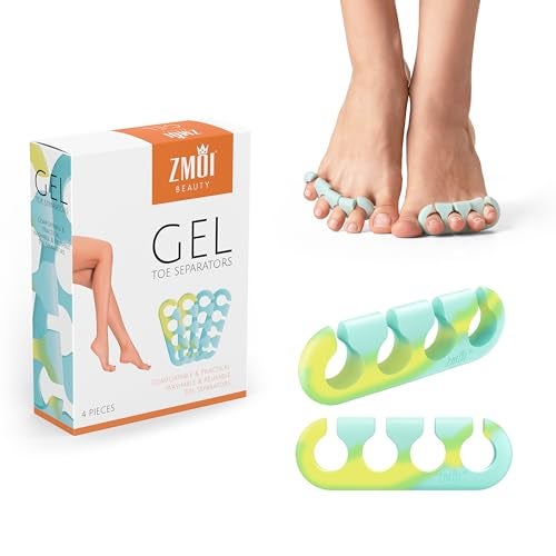ZMOI Gel Toe Separators for Women Men 4 Pieces Soft Silicone Pedicure Toe Spacers for Separating Toenails Toe Polish Separators Yoga Relaxing Nail Art and more Teal Yellow Ombre - Image 1