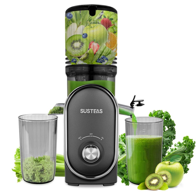 SUSTEAS Cold Press Juicer Machines 53 Feed Chute50oz Capacity 300W Slow Masticating Juice Extractor for Whole Fruits and Vegetables Automatic Feed High Juice YieldEasy to Clean Silver gray
