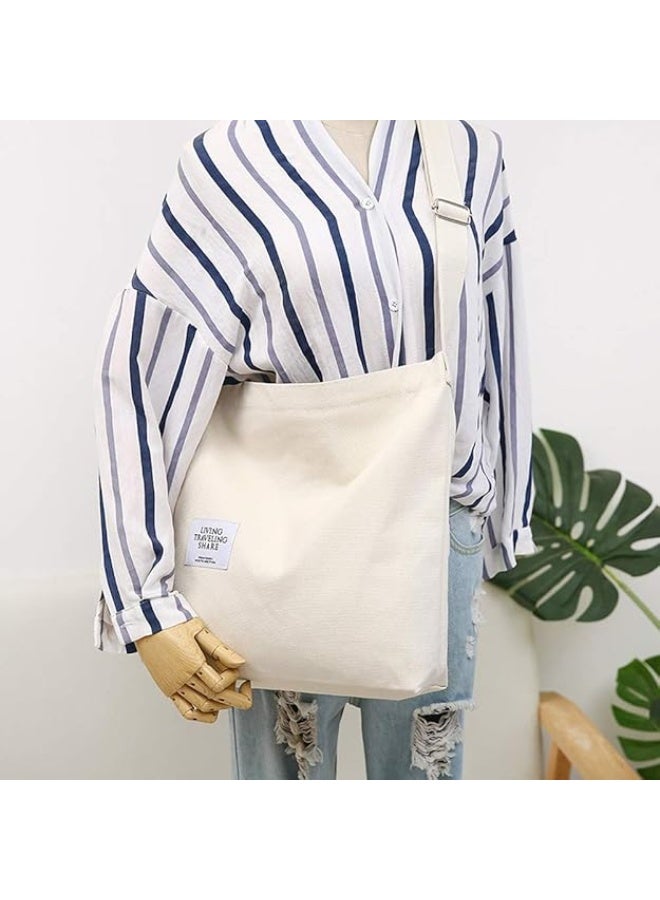 Covelin Women's Retro Large Size Canvas Shoulder Bag Hobo Crossbody Handbag Casual Tote Beige - Image 3