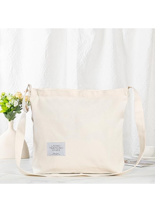 Covelin Women's Retro Large Size Canvas Shoulder Bag Hobo Crossbody Handbag Casual Tote Beige - Image 4