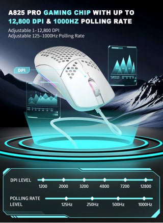 GE5 Honeycomb Design Macro Programming Gaming Mouse, 1-12800 DPI Adjustable, 6 Programmable Buttons with Macro Support & Custom Software, 16.8M RGB Lighting, Ergonomic Wired USB Esports Mouse, 1000Hz Polling Rate, Compatible with PC/PS4/PS5/Xbox, Perfect for Fortnite Players - view 3
