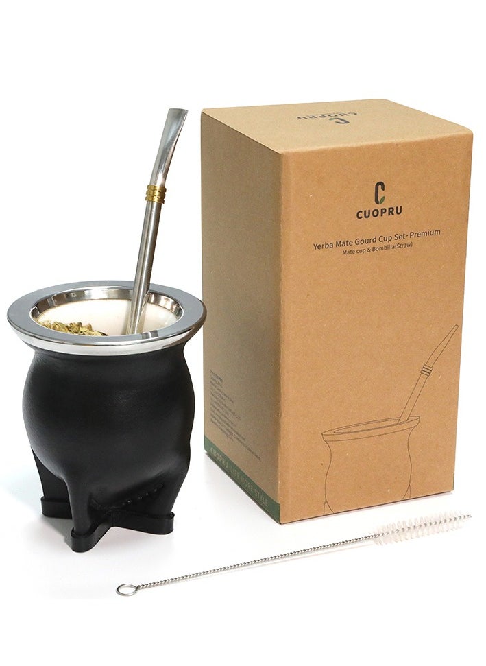 Yerba mate tea cup, leather outer layer, ceramic lining, with straw and cleaning brush - pzsku/Z5FBFF67A7D1AC340A25EZ/45/_/1714215729/5a2e863f-4620-41d7-9fc0-26ccfdd853c3